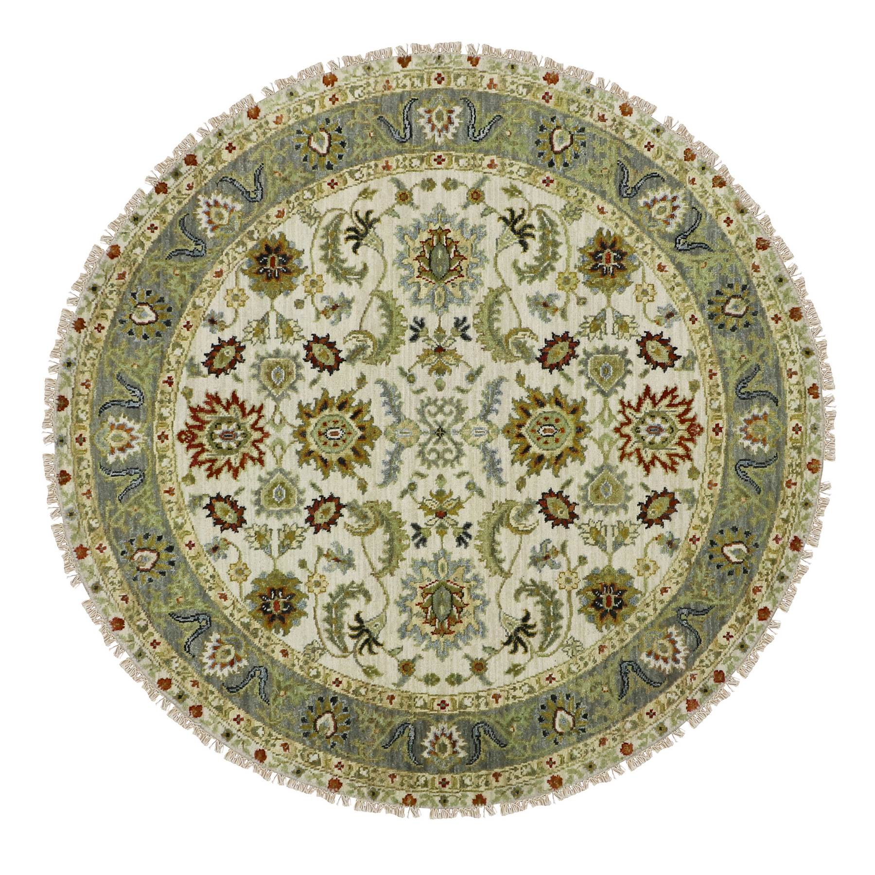 Chiffon White, Agra with Ziegler Design, Pure Wool, Hand Knotted, Natural Dyes, Round, Oriental Rug
